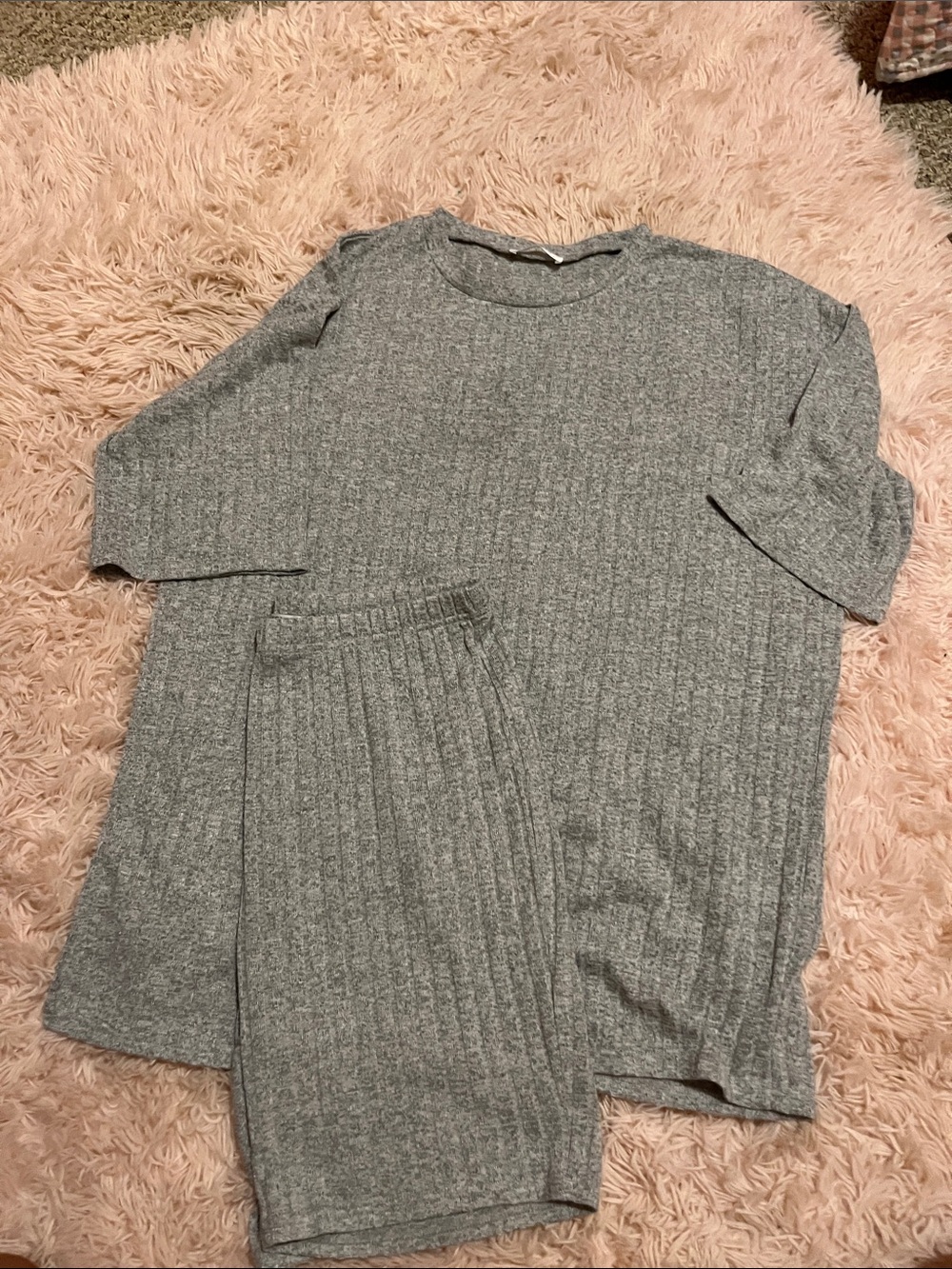 Cozy Ribbed Knit Lounge Set - Gray